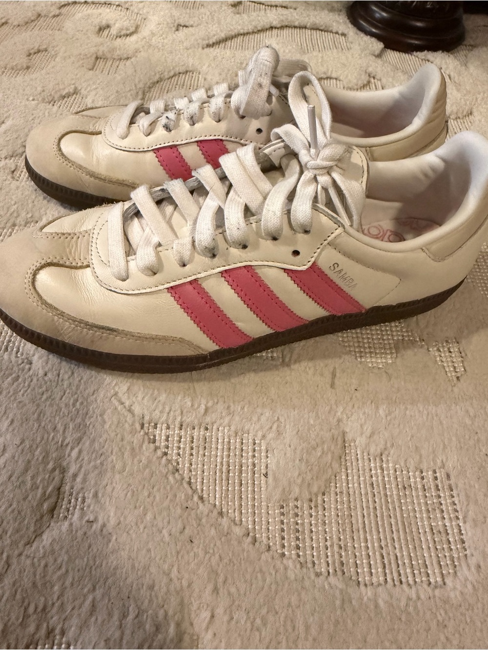 Adidas Samba Women’s Leather Sneakers in White with Pink Stripes